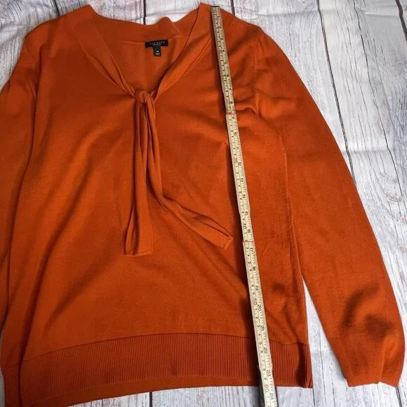 Talbots Womens Sweater Burnt Orange Size M Tie Front Collar Long Sleeve Pullover - Picture 11 of 13